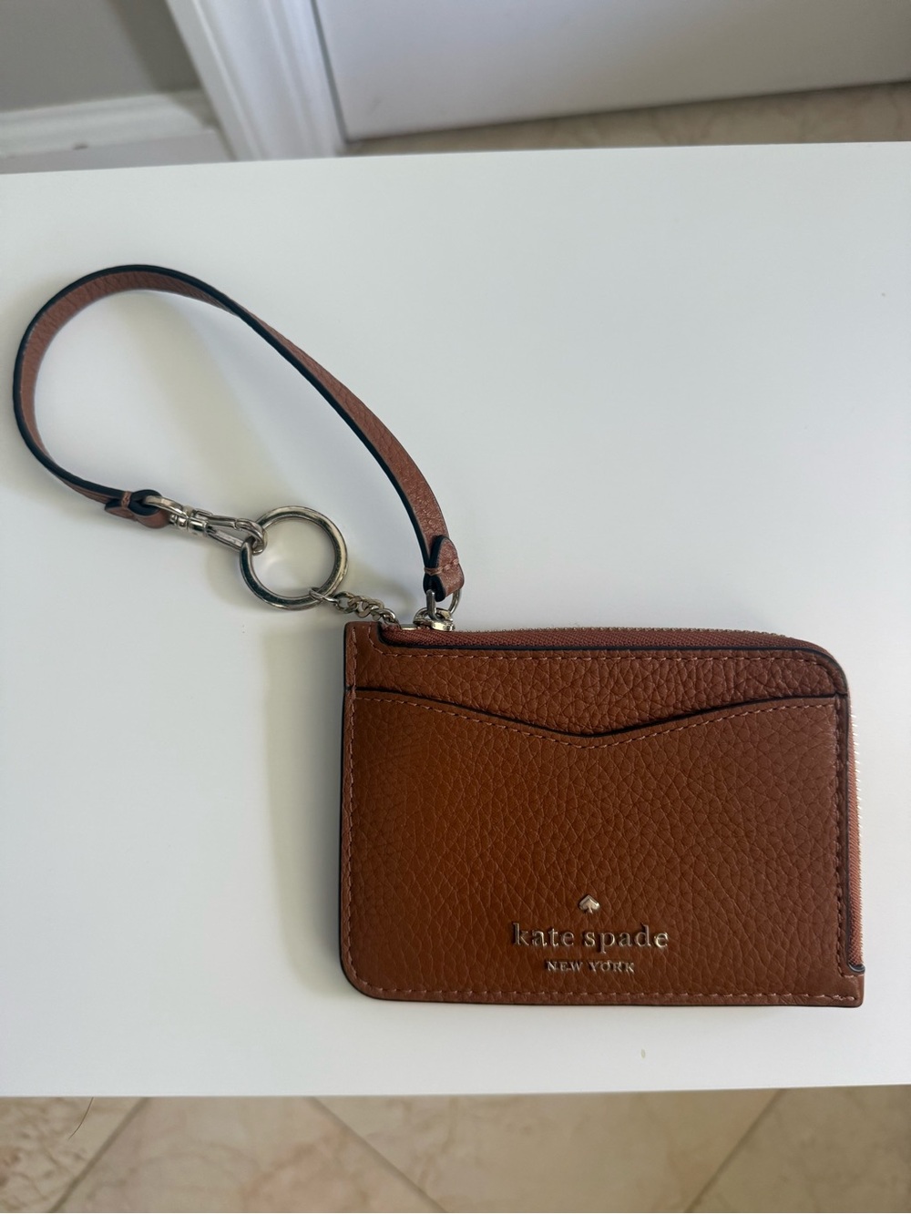 kate spade Brown Leather Wristlet Card Case with Keyring